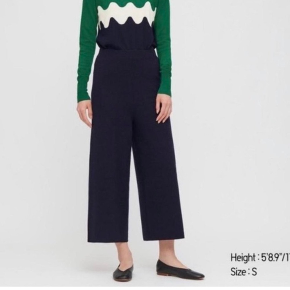 Marimekko x Uniqlo Black Pull-On Merino Blend Knit Wide Leg Trouser, Small, NWT